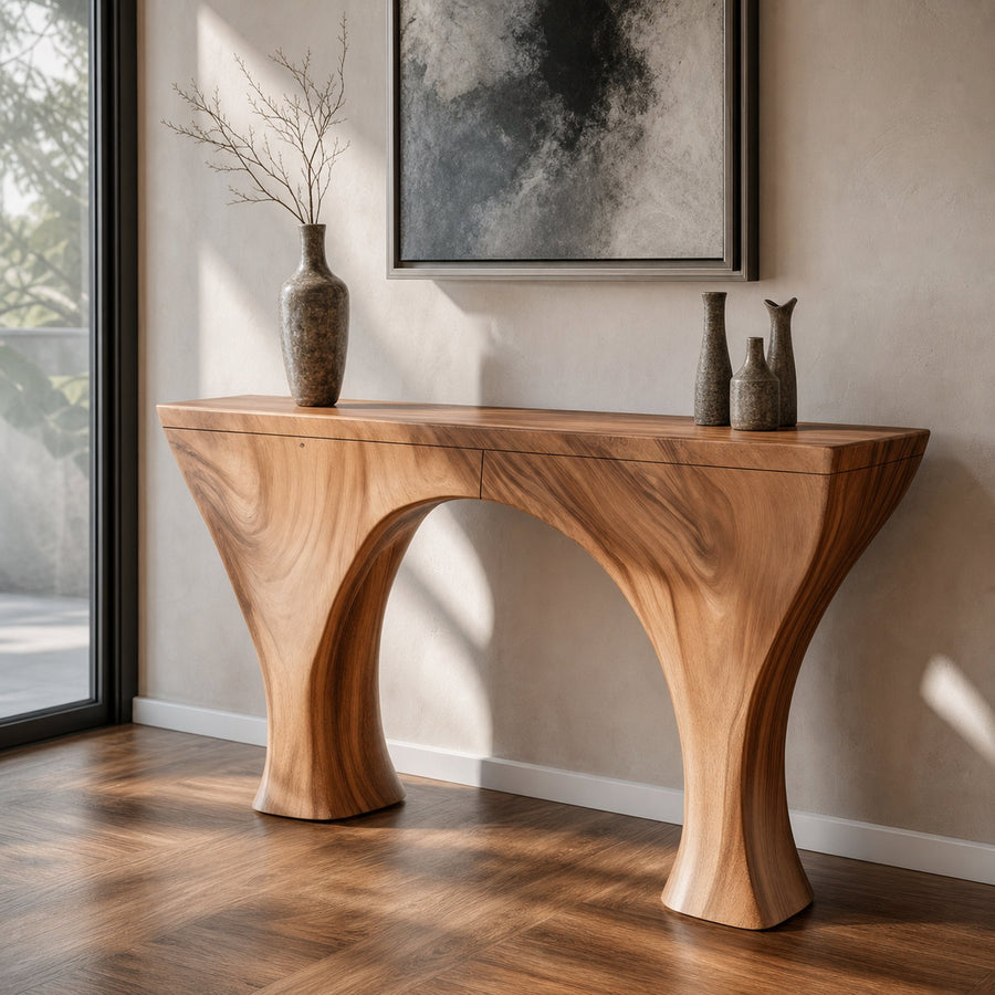 Mid Century Modern Console Carved Wood Luxury Hallway Entrance