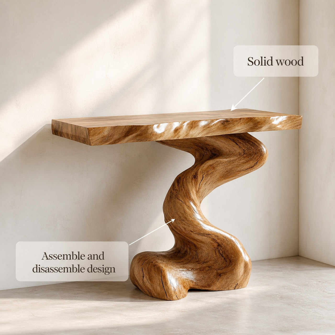 Mid Century Modern Console Table Sculptural Wood Art Living Area Entry - product view 3