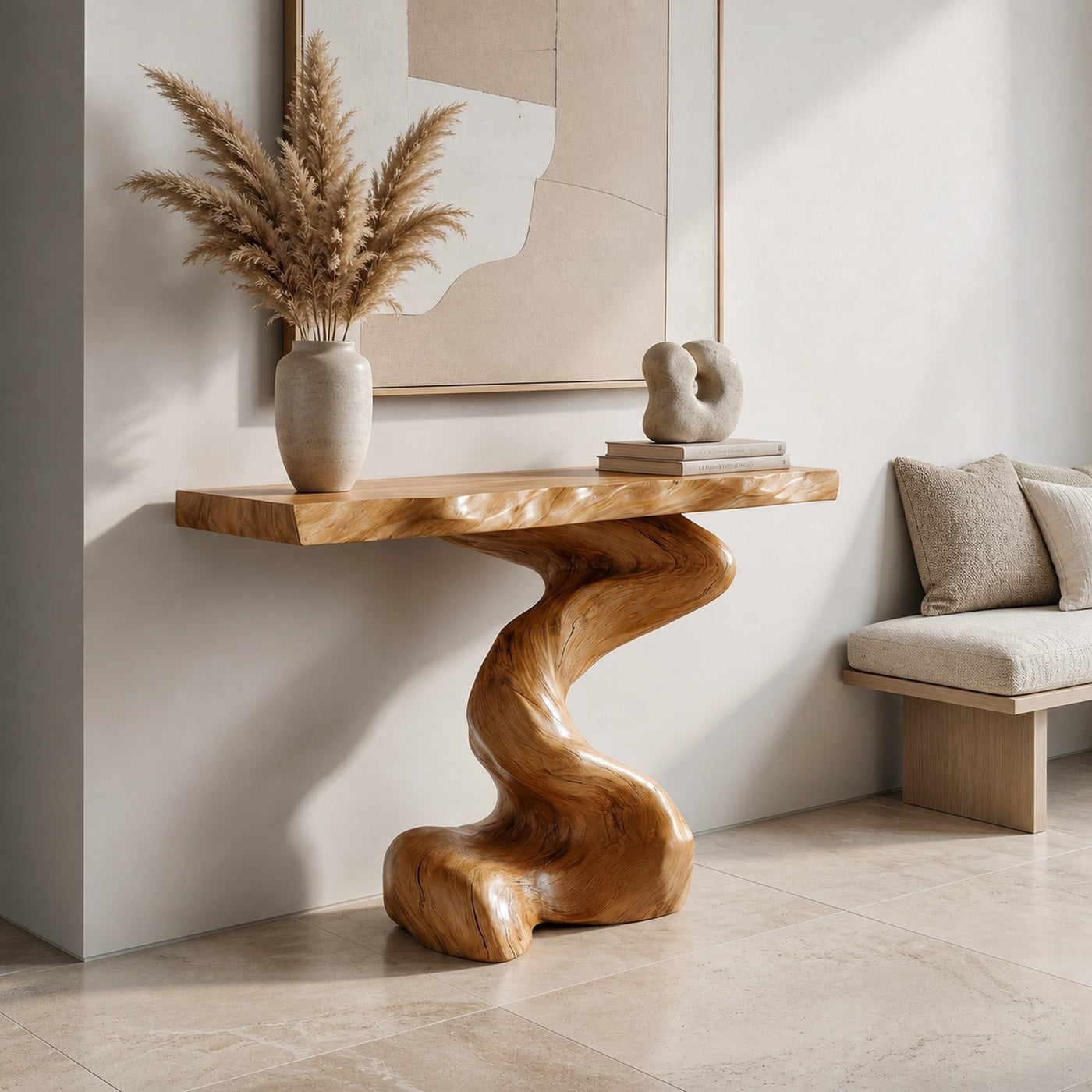Mid Century Modern Console Table Sculptural Wood Art Living Area Entry - product view 5