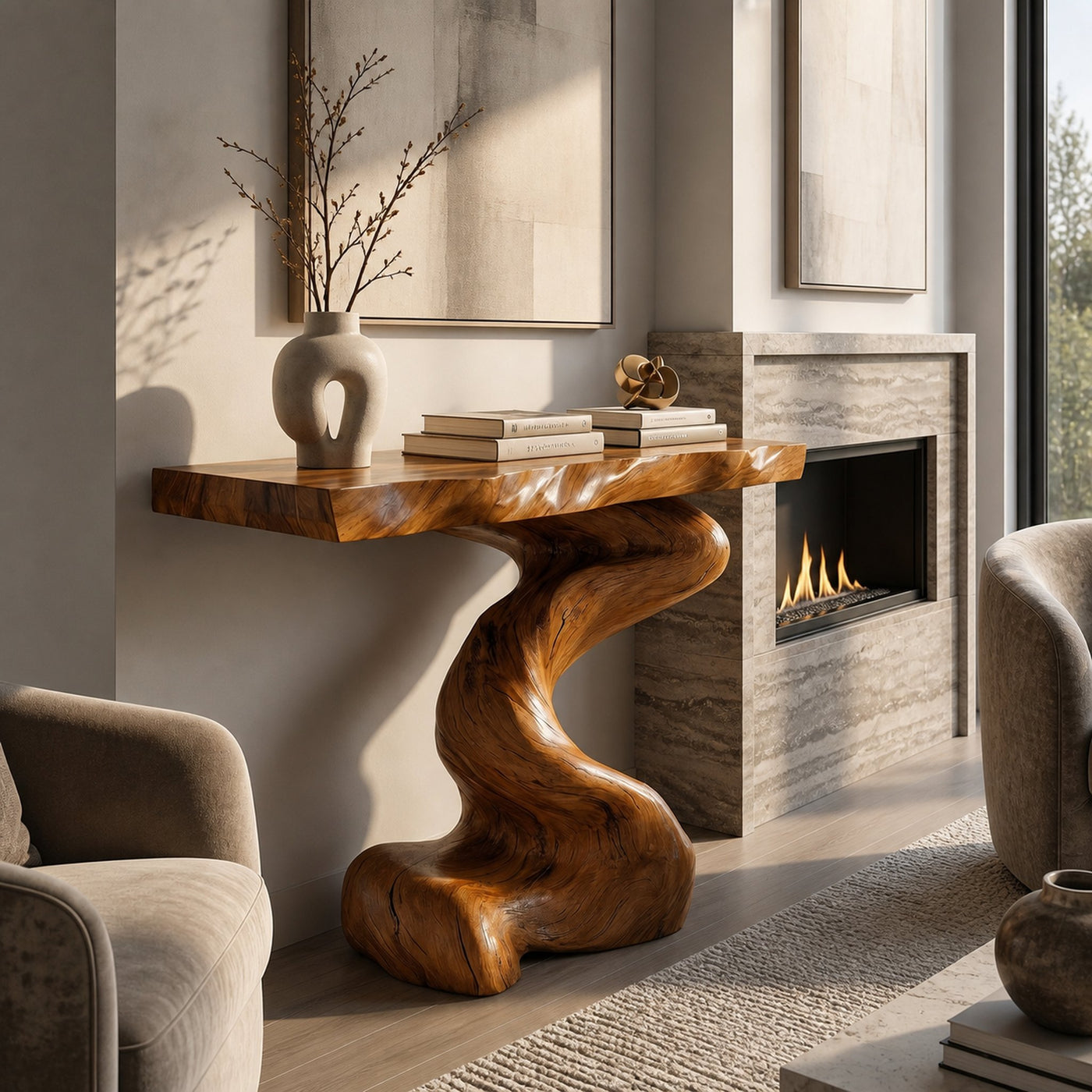 Mid Century Modern Console Table Sculptural Wood Art Living Area Entry - product view 6