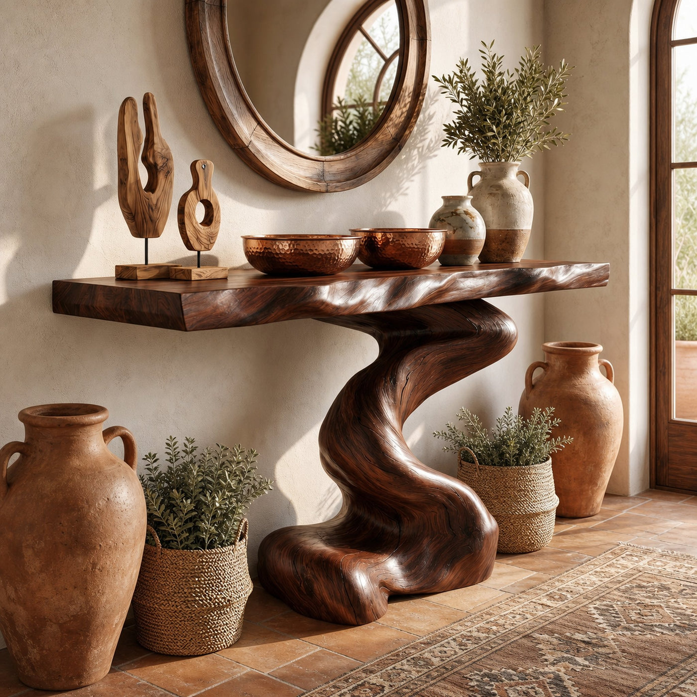 Mid Century Modern Console Table Sculptural Wood Art Living Area Entry - product view 7