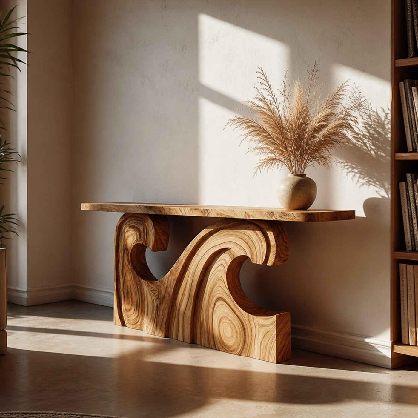 Mid Century Modern Console Table Unique Wave Design Entryway