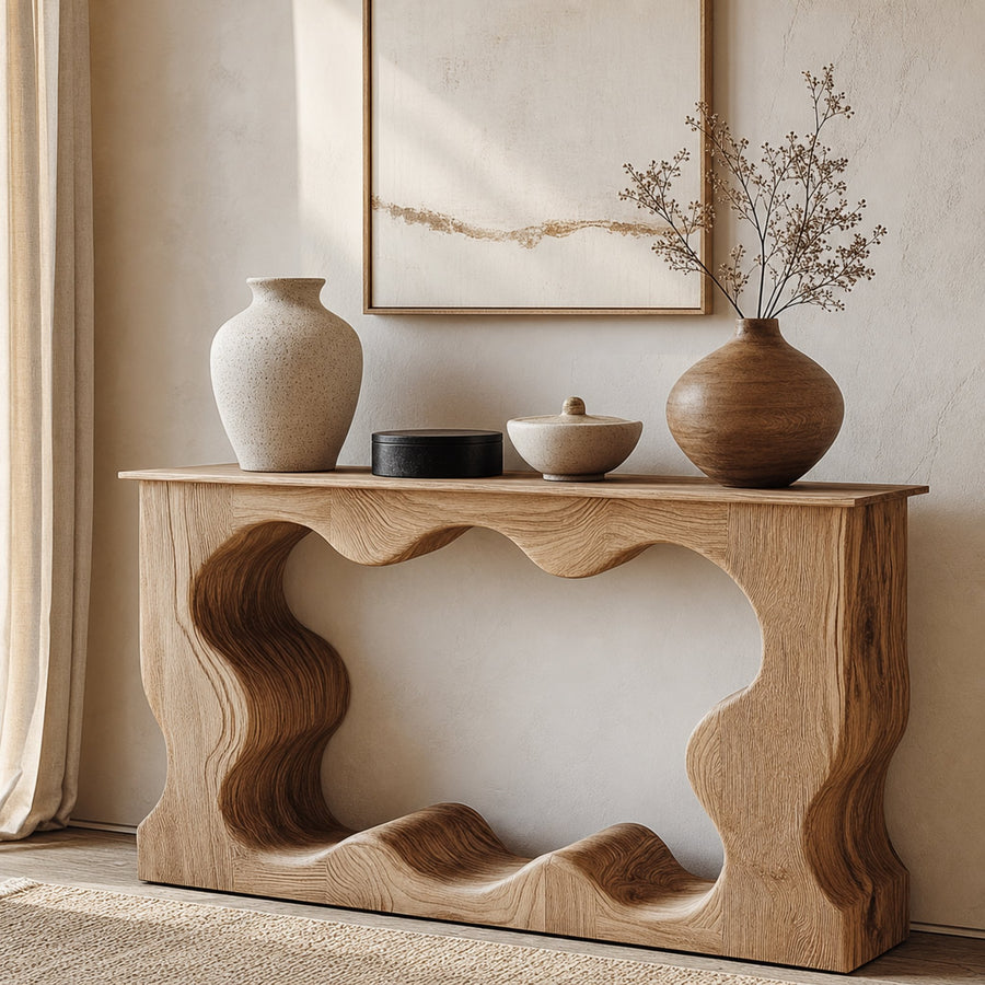 Mid Century Modern Console Table Unique Wave Form Entrance Display