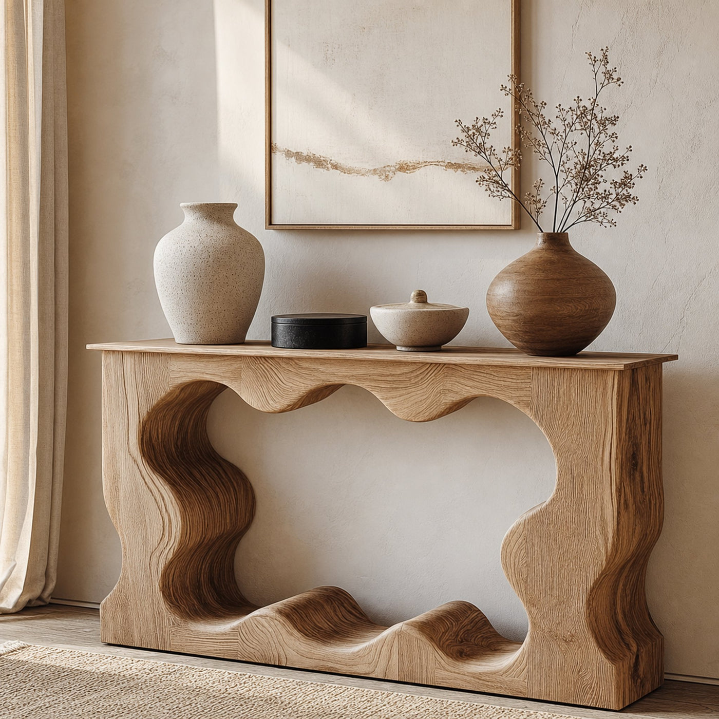 Mid Century Modern Console Table Unique Wave Form Entrance Display