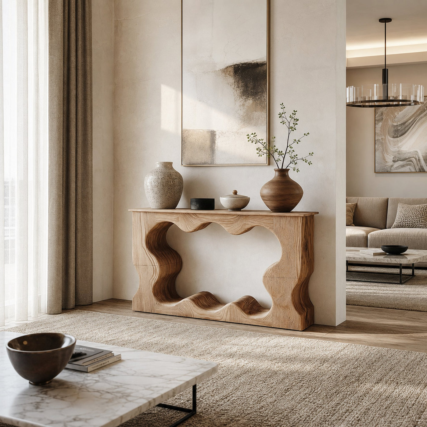 Mid Century Modern Console Table Unique Wave Form Entrance Display - product view 2