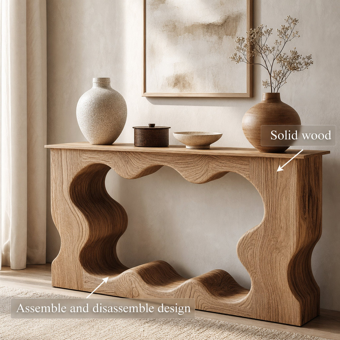 Mid Century Modern Console Table Unique Wave Form Entrance Display - product view 3