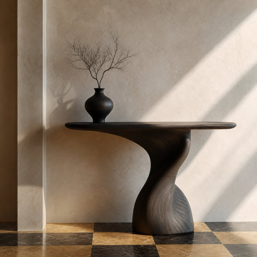Mid Century Modern Console Table Wood Sculpture Living Room