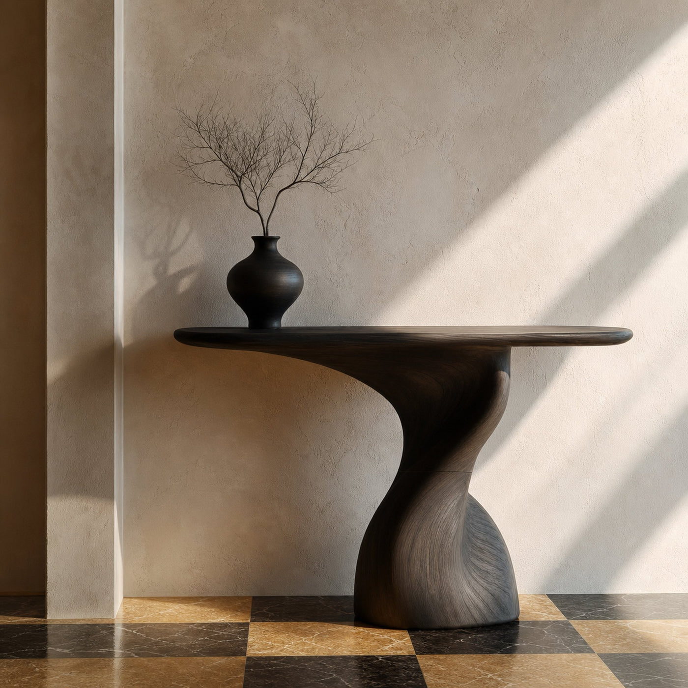 Mid Century Modern Console Table Wood Sculpture Living Room