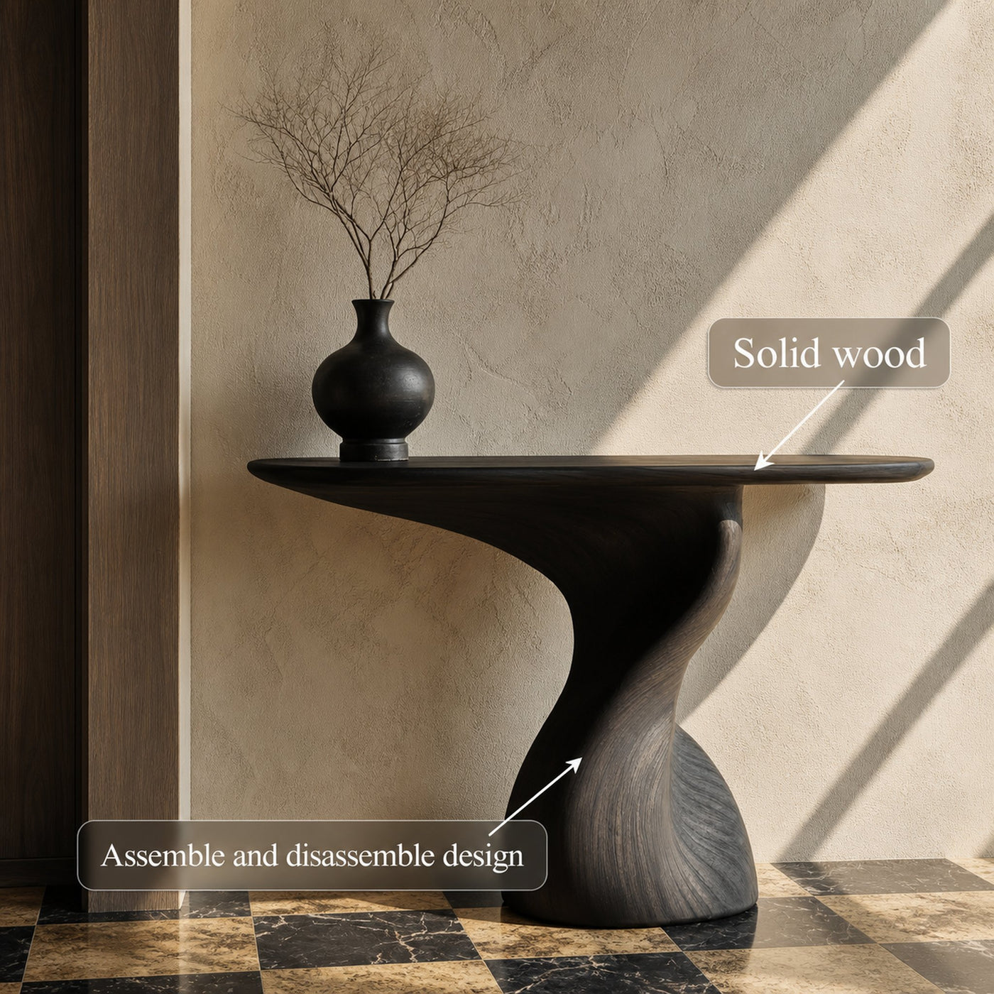 Mid Century Modern Console Table Wood Sculpture Living Room - product view 3
