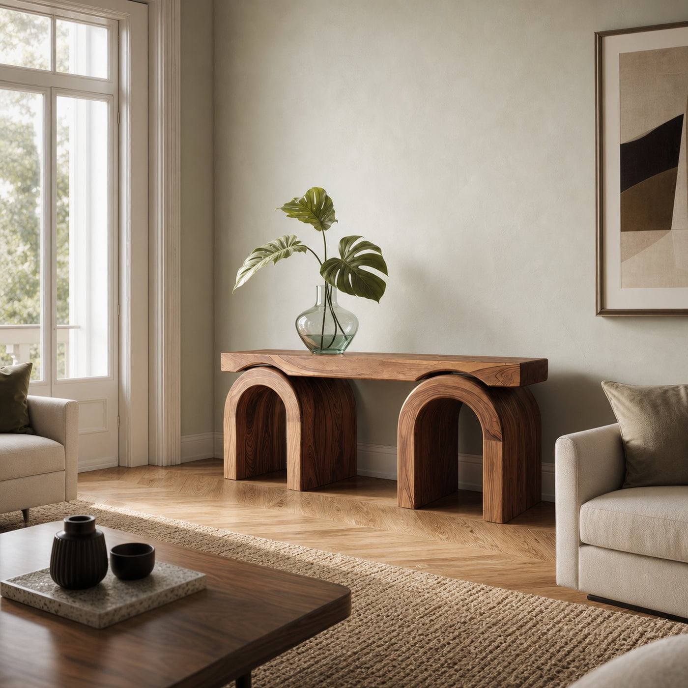 Mid Century Natural Console Table Living Room And Open Room - product view 2