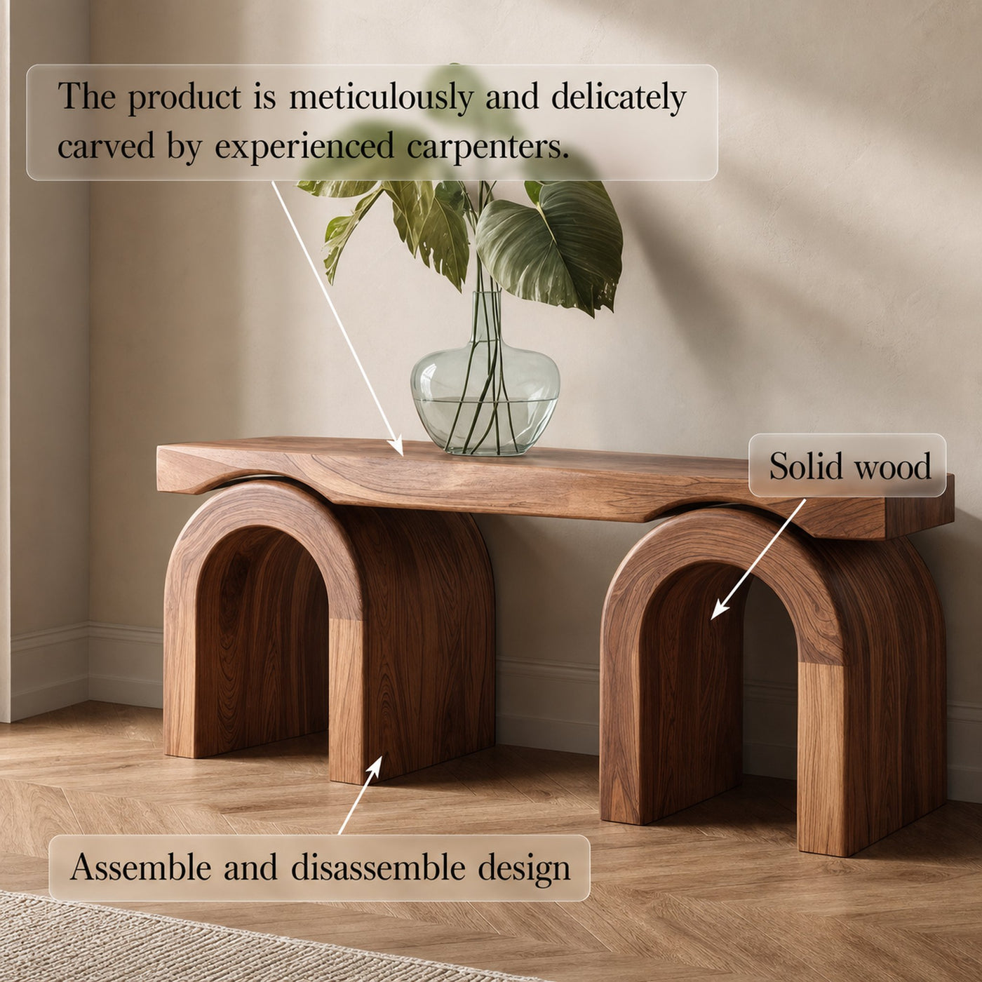 Mid Century Natural Console Table Living Room And Open Room - product view 3