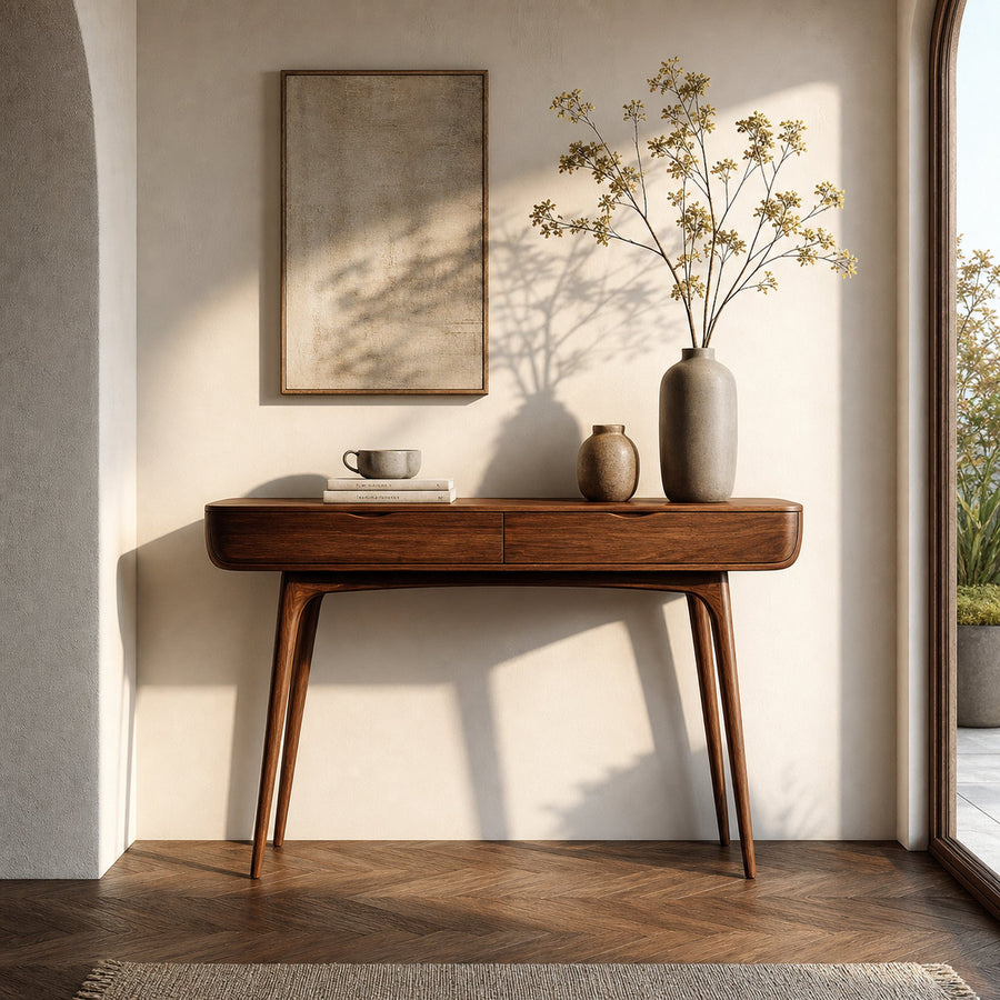 Mid Century Natural Wood Console Table For Hallway Decor