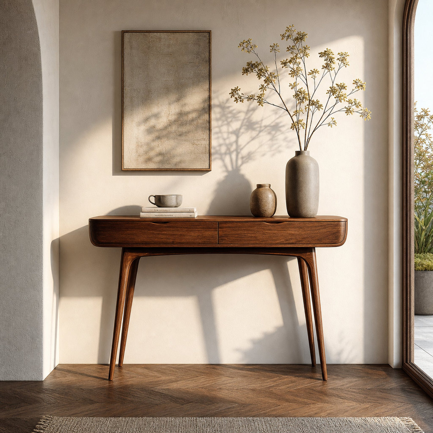 Mid Century Natural Wood Console Table For Hallway Decor