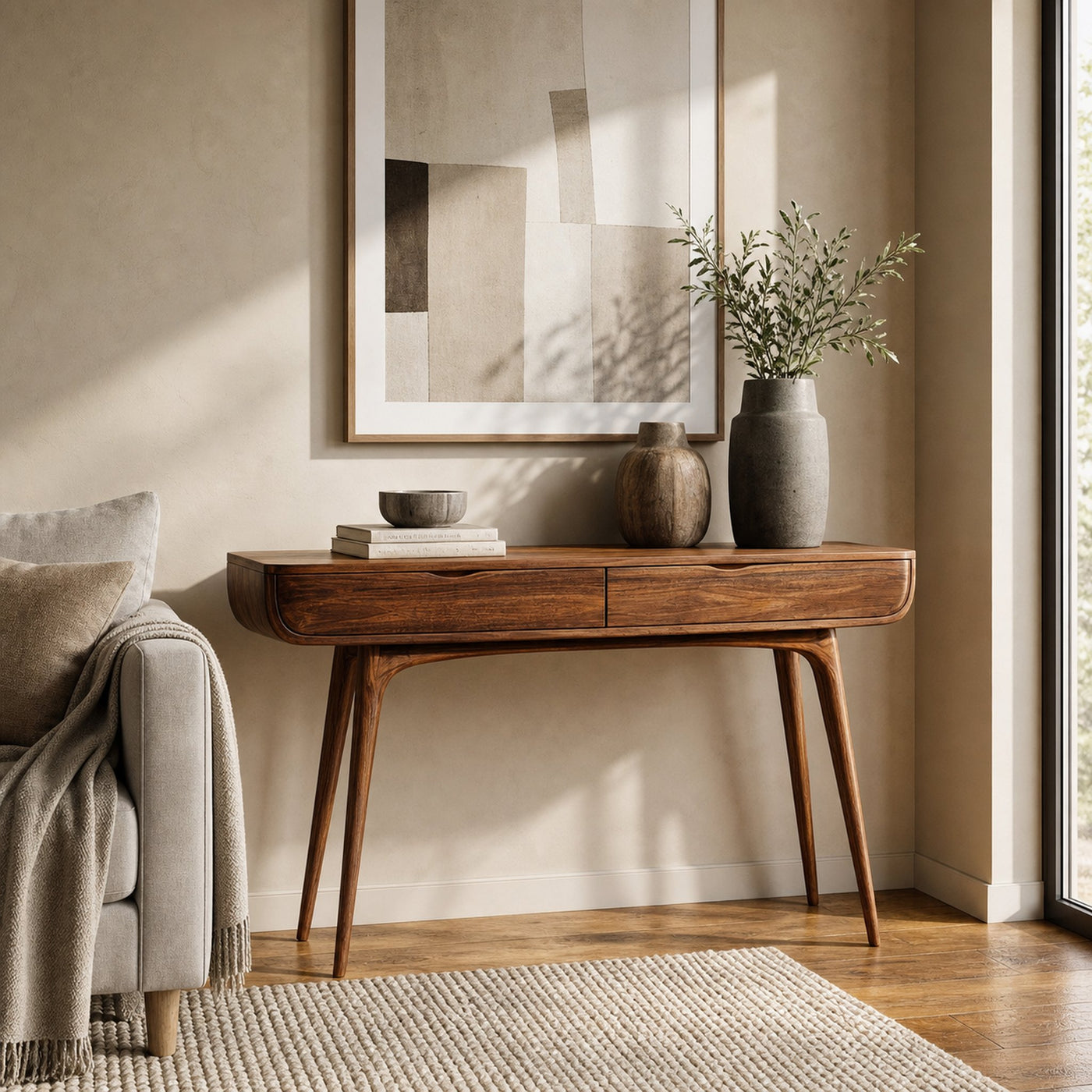 Mid Century Natural Wood Console Table For Hallway Decor - product view 3