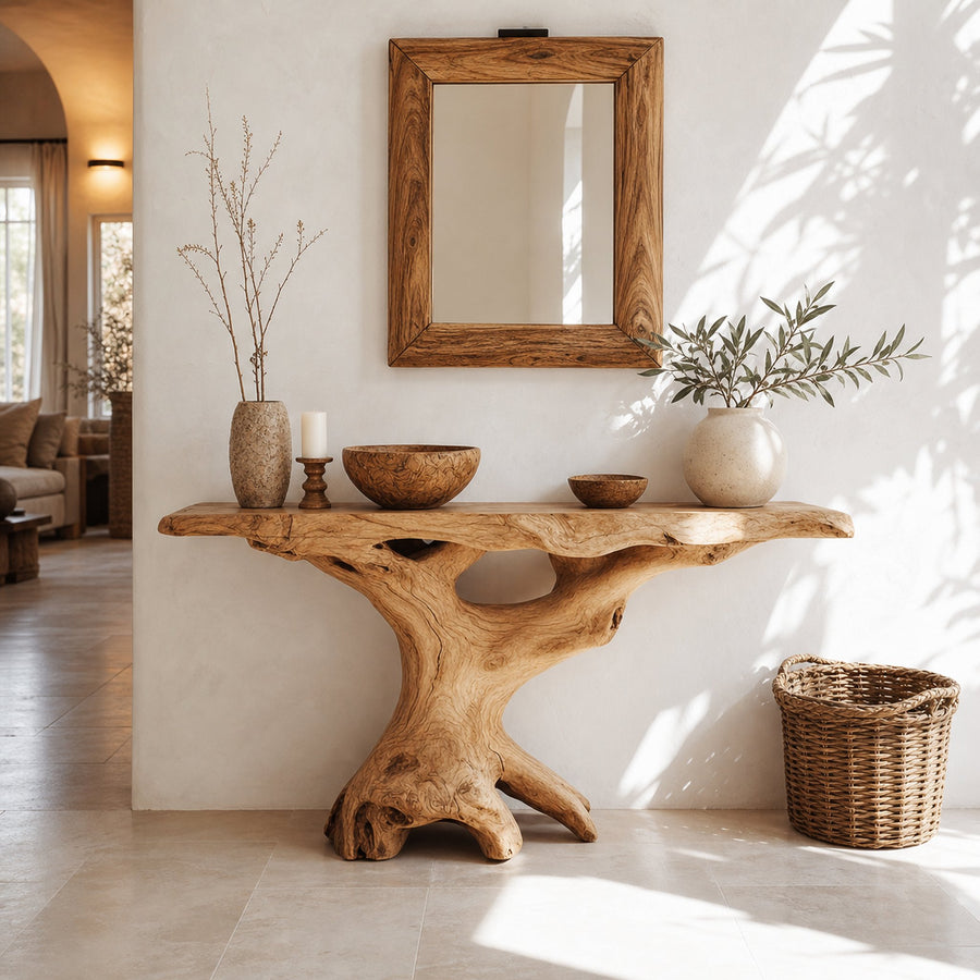 Mid Century Natural Wood Console Table Hallway