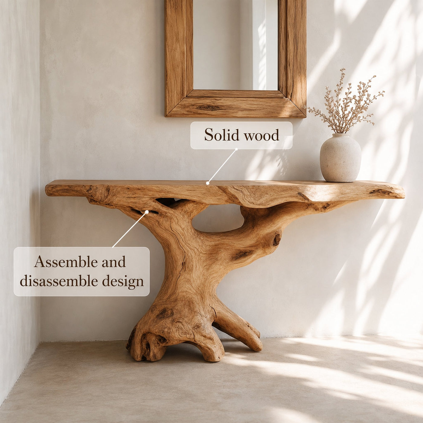 Mid Century Natural Wood Console Table Hallway - product view 4