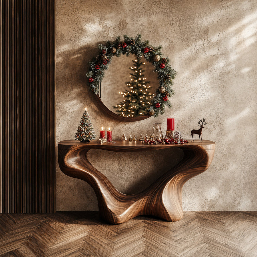 Mid Century Organic Console Table Christmas Entryway