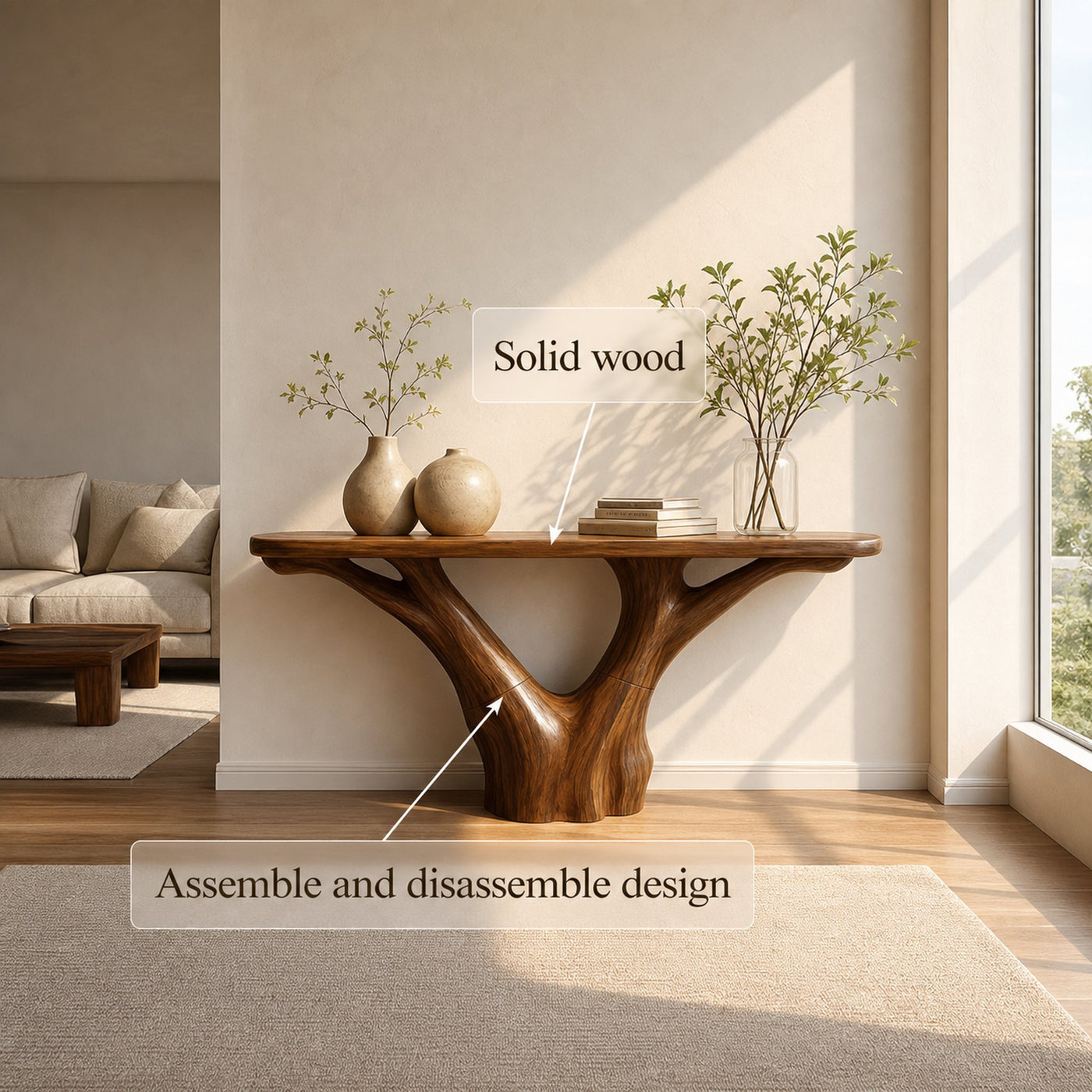 Mid Century Organic Console Table Entryway - product view 3