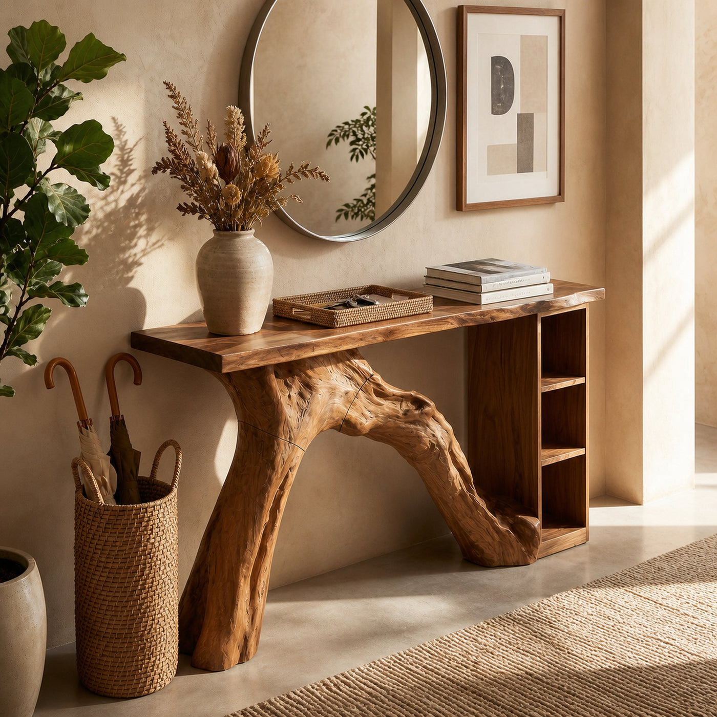 Mid Century Organic Console Table For Entryway Bedroom
