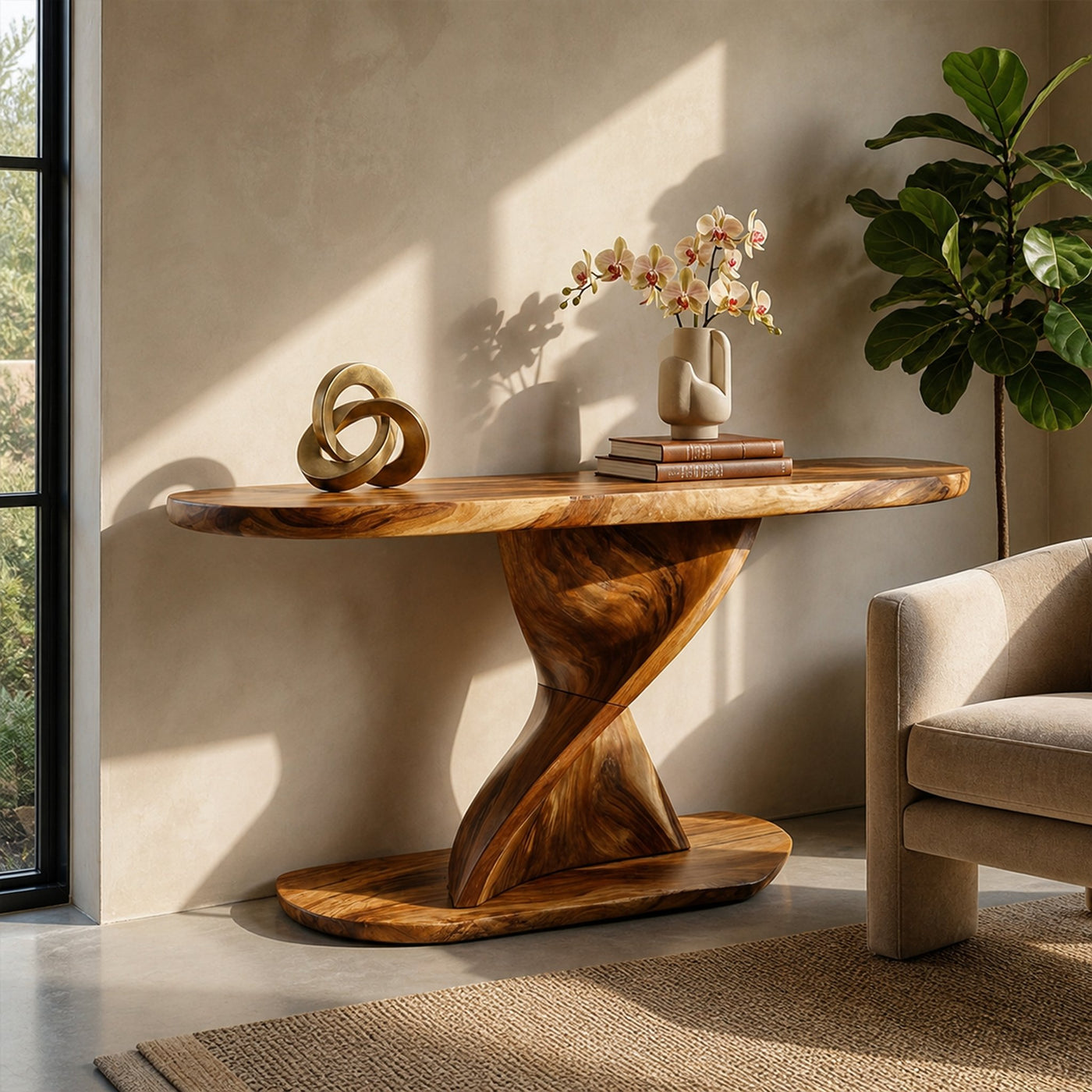 Mid Century Organic Console Table For Foyer