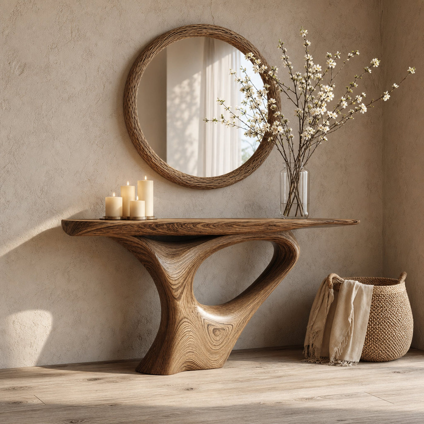 Mid Century Organic Console Table Living Room Or Entryway