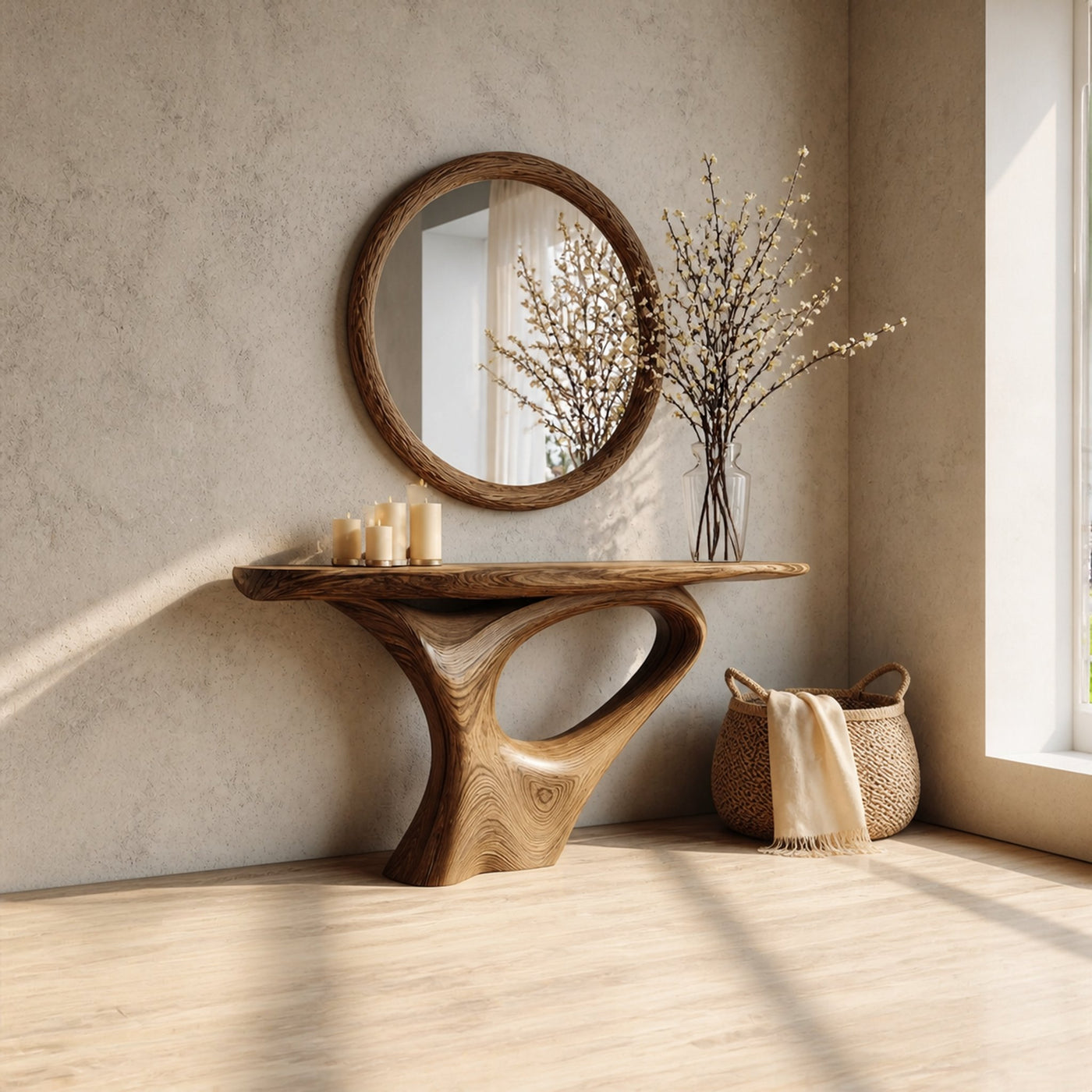 Mid Century Organic Console Table Living Room Or Entryway - product view 2