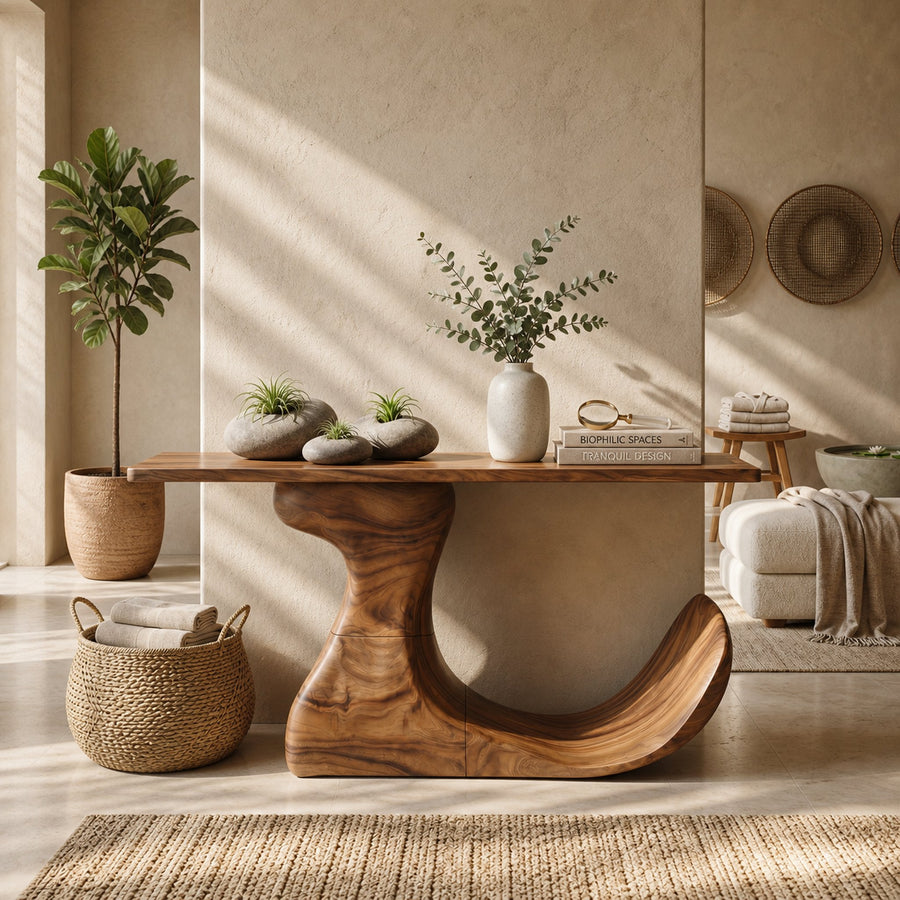 Mid Century Organic Edge Console Table For Grand Foyer Interior