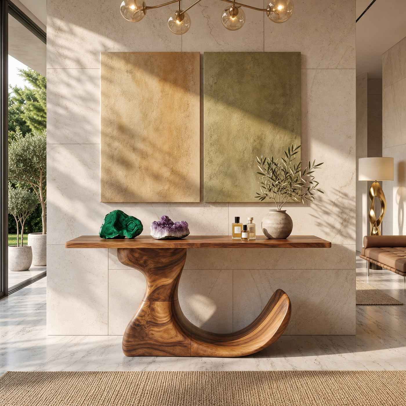 Mid Century Organic Edge Console Table For Grand Foyer Interior - product view 3