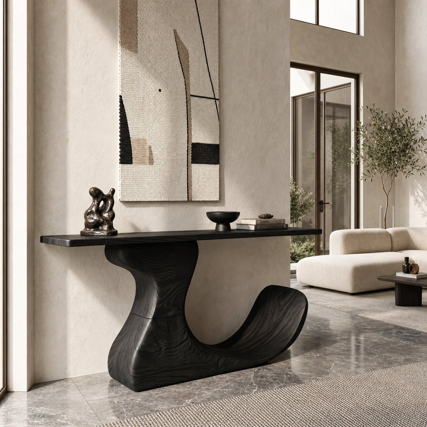 Mid Century Organic Edge Console Table For Grand Foyer Interior - product view 4