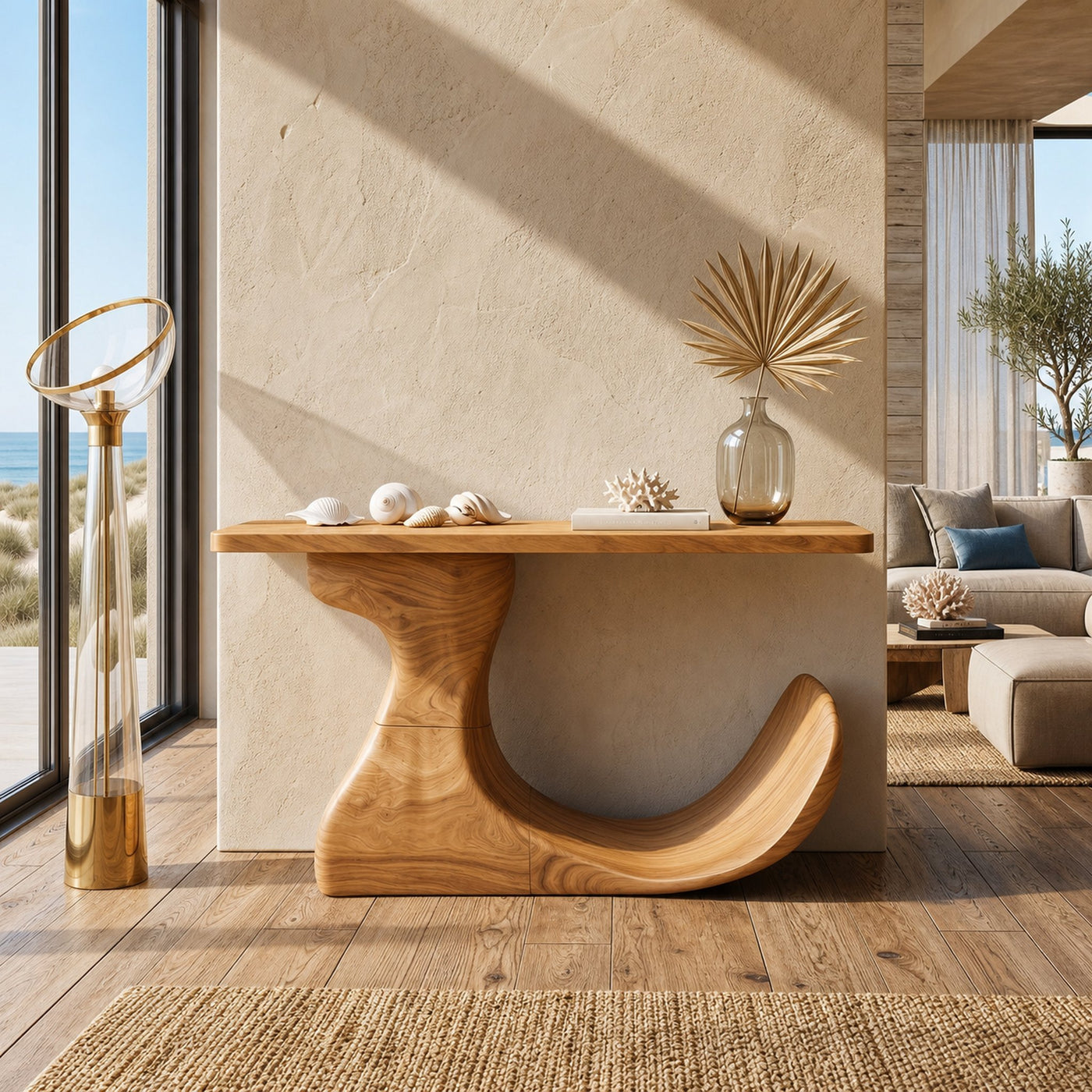 Mid Century Organic Edge Console Table For Grand Foyer Interior - product view 5