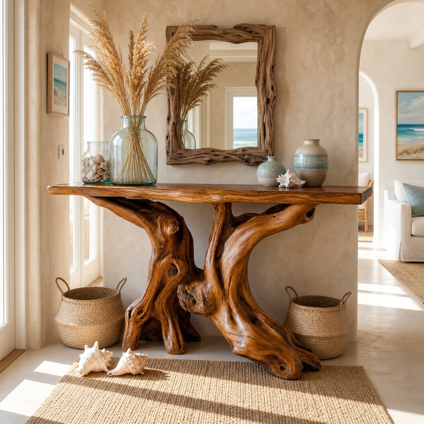 Mid Century Organic Wood Console Table Entryway - product view 6