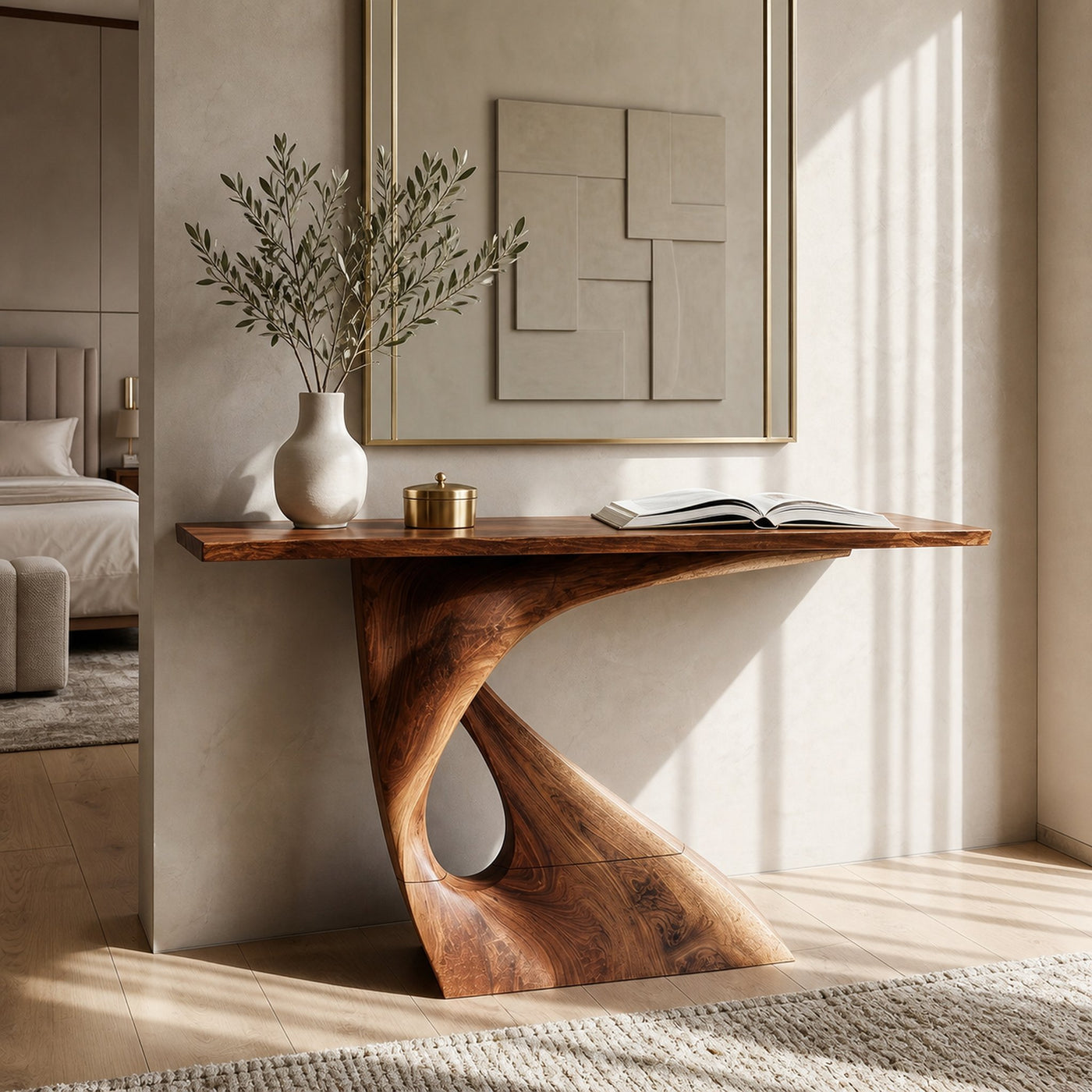 Mid Century Raw Edge Entry Table For Luxury Suite Interior