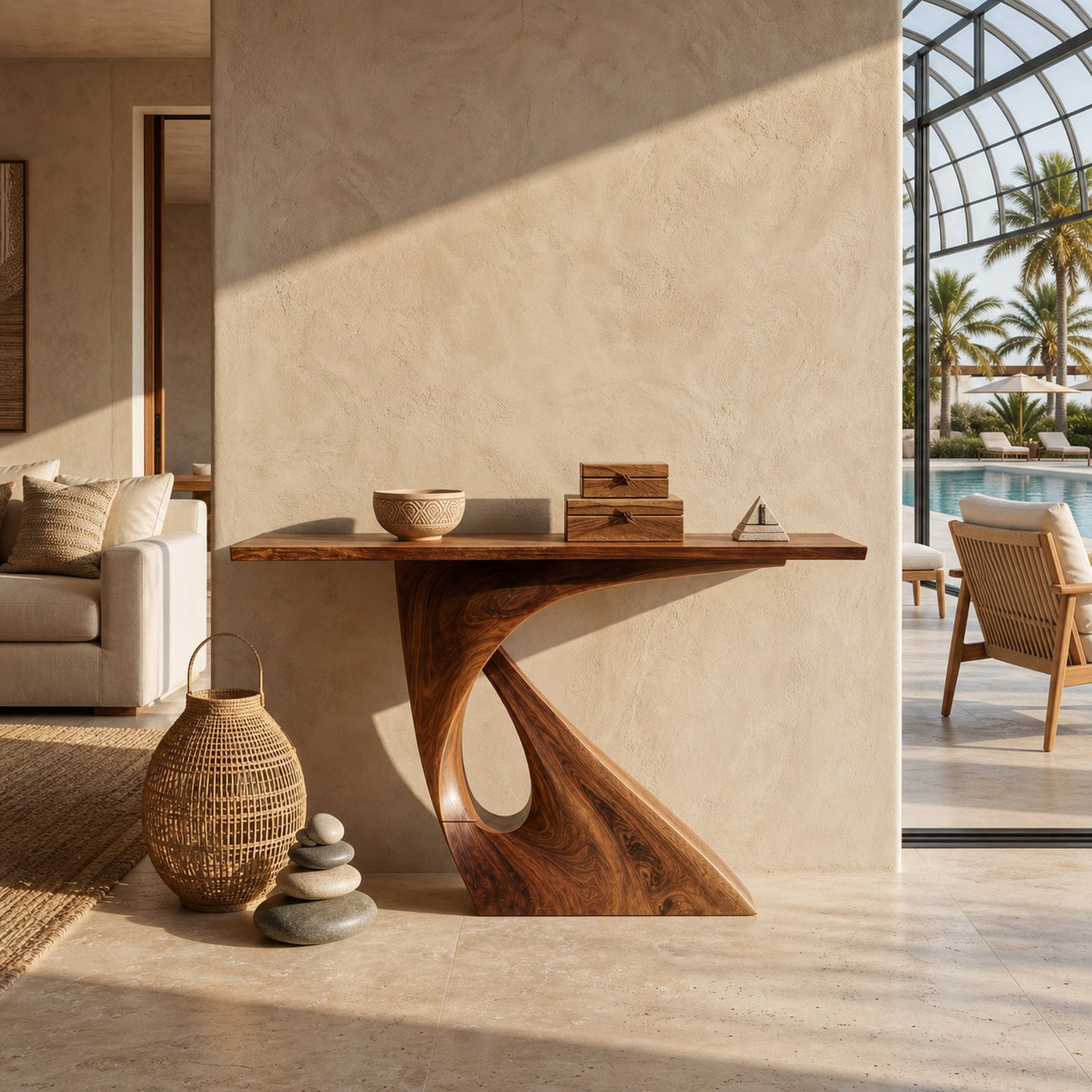 Mid Century Raw Edge Entry Table For Luxury Suite Interior - product view 6