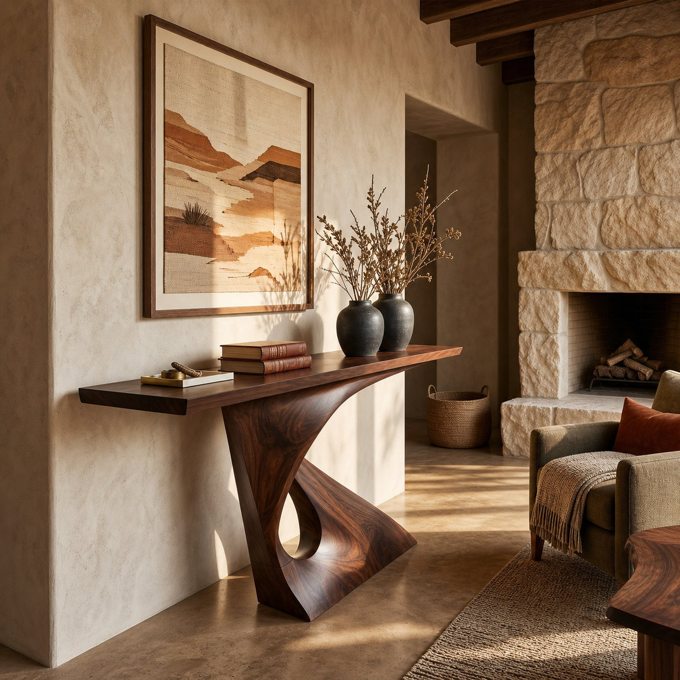 Mid Century Raw Edge Entry Table For Luxury Suite Interior - product view 7
