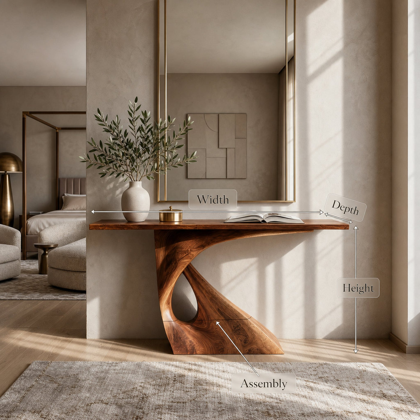 Mid Century Raw Edge Entry Table For Luxury Suite Interior - product view 8