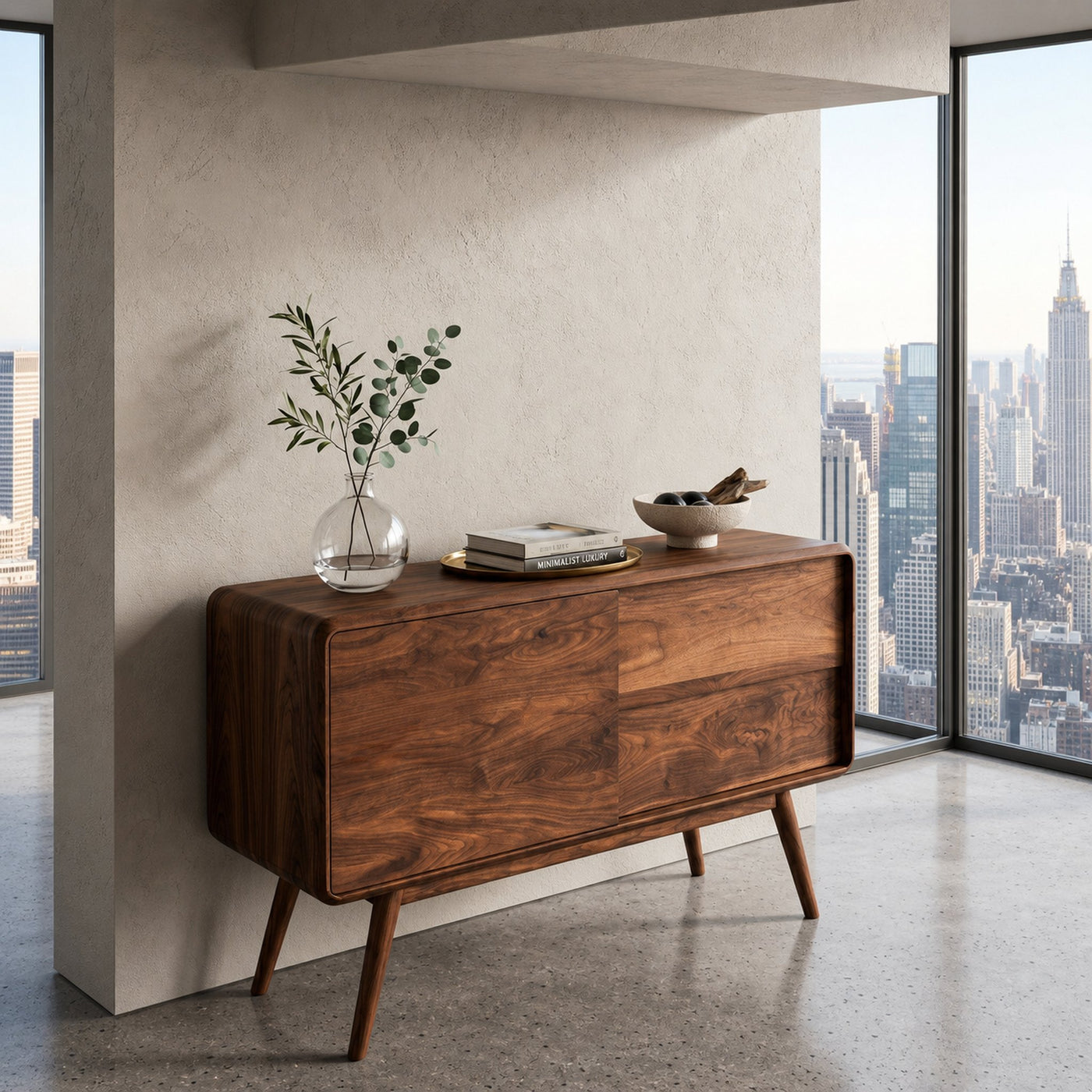 Mid Century Rounded Console Table With Compartments For Living - product view 2