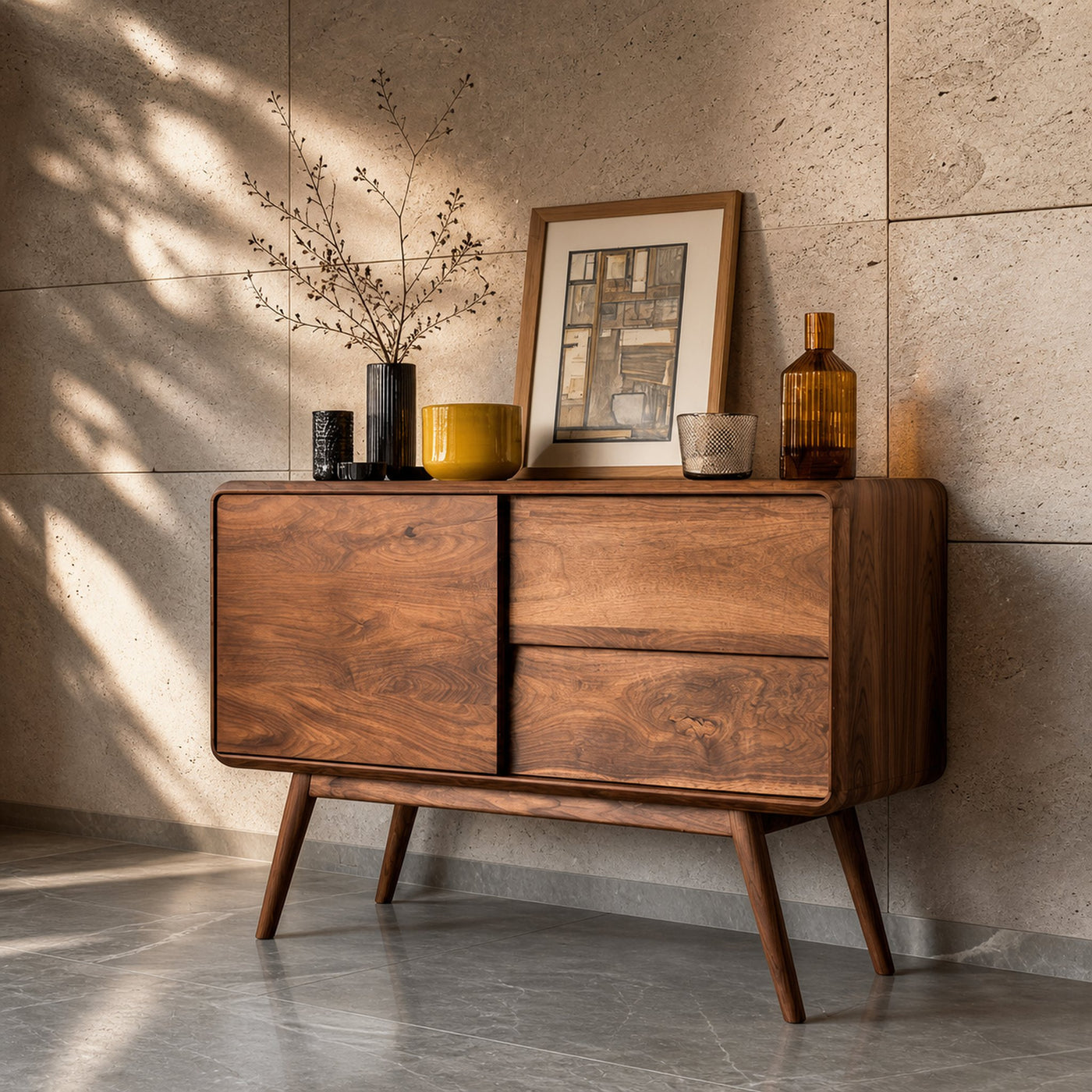 Mid Century Rounded Console Table With Compartments For Living - product view 6