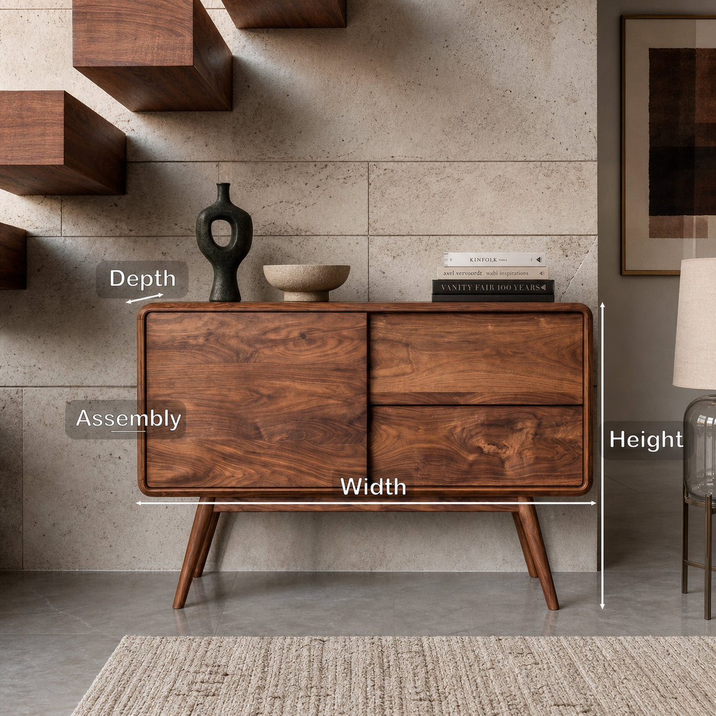 Mid Century Rounded Console Table With Compartments For Living - product view 8