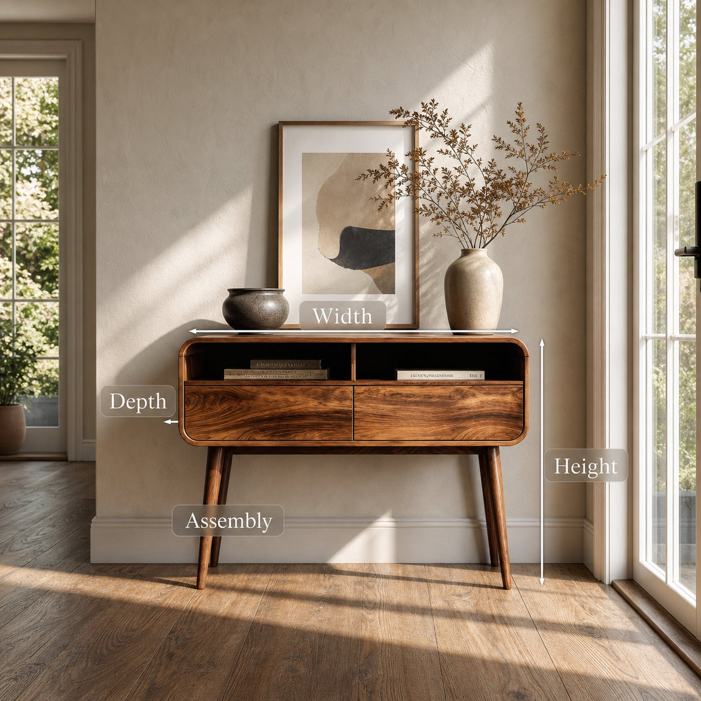 Mid Century Rounded Console Table With Two Compartments For Entryway - product view 8
