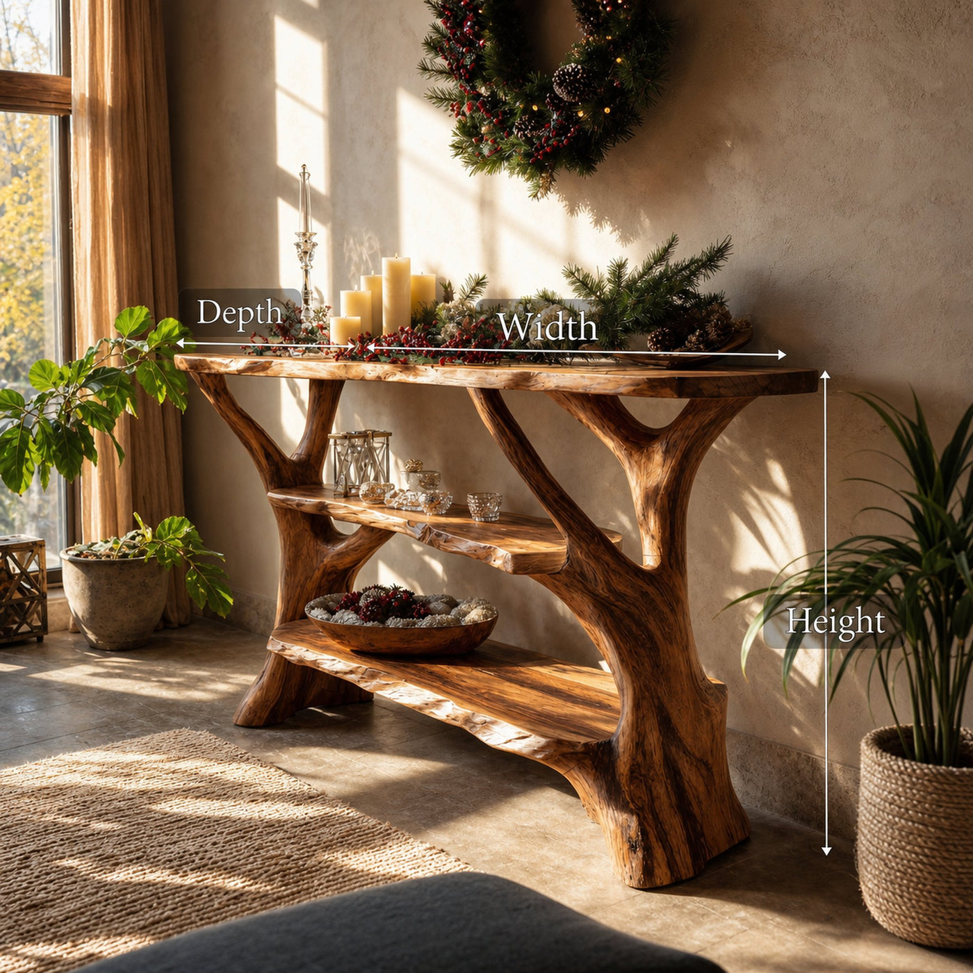 Mid Century Rustic Console Table Live Edge For Holiday Decoration - product view 6