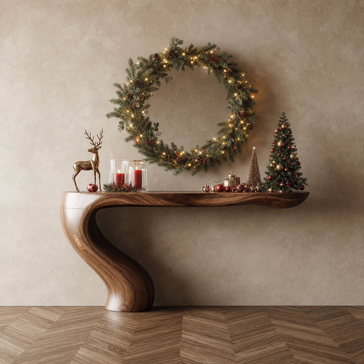 Mid Century Rustic Sculptural Console Table Christmas Holiday Home Decor