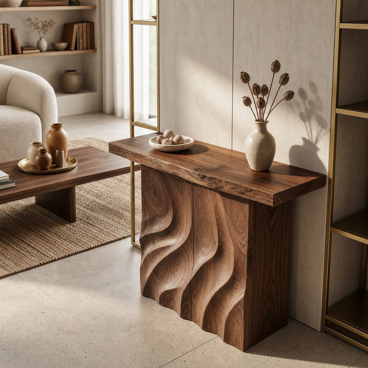 Mid Century Sculpted Base Console Table For Reception Area - product view 3