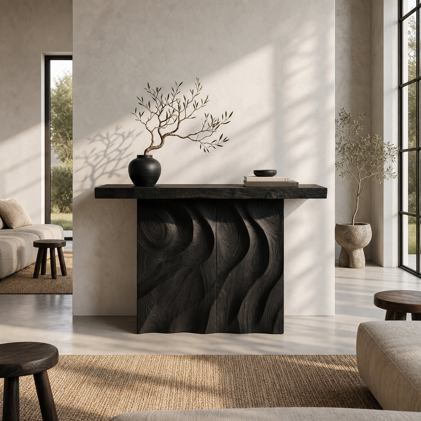 Mid Century Sculpted Base Console Table For Reception Area - product view 4