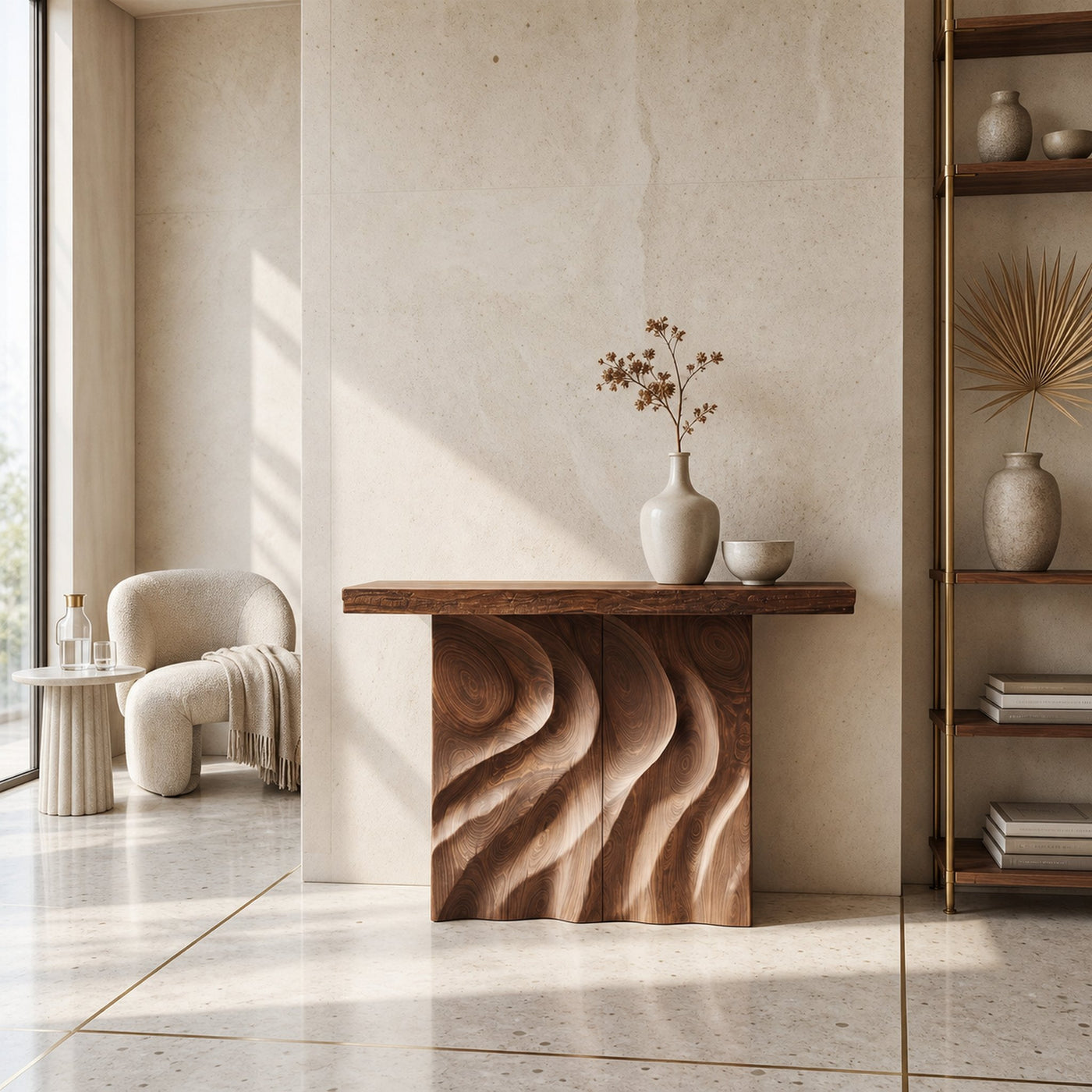 Mid Century Sculpted Base Console Table For Reception Area - product view 6