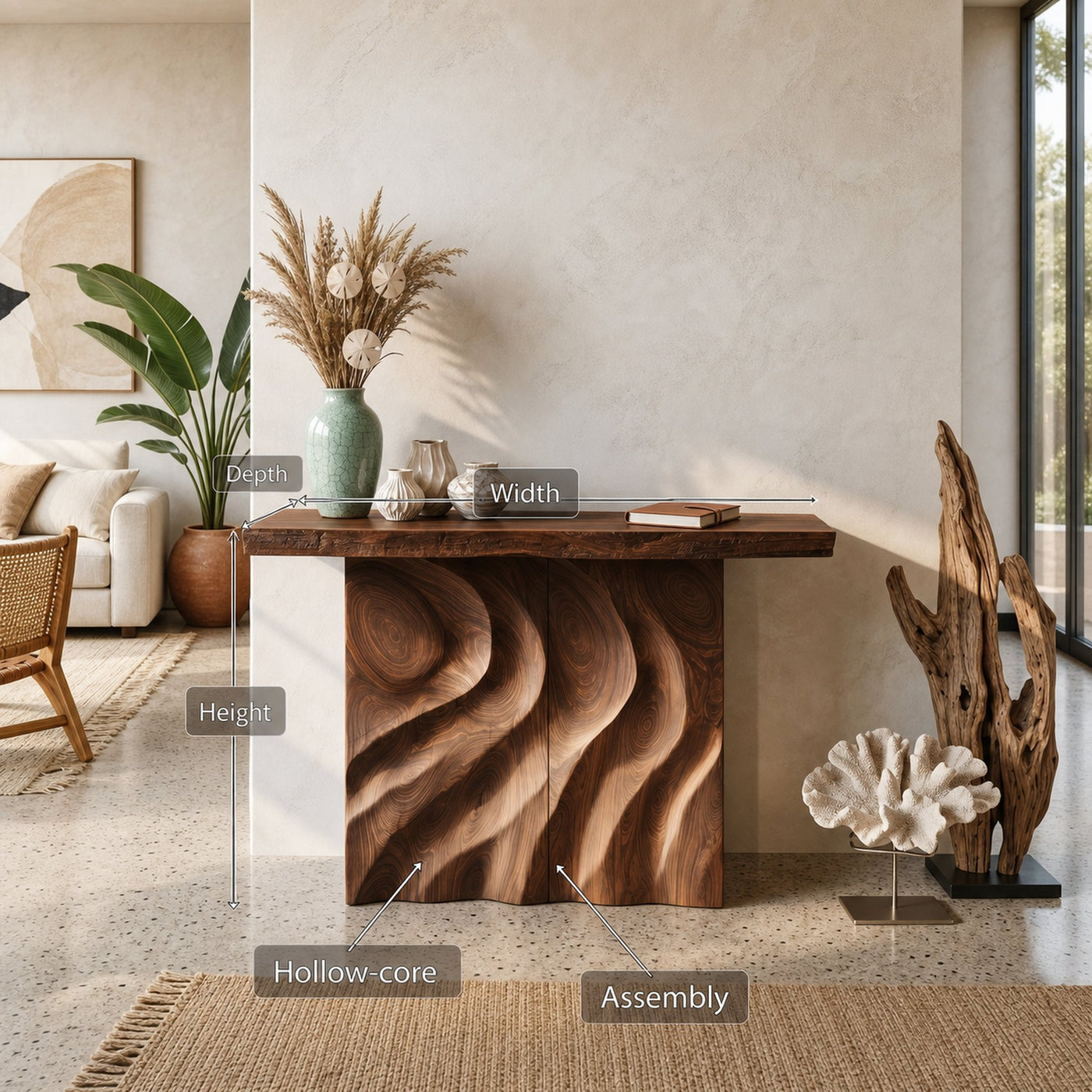 Mid Century Sculpted Base Console Table For Reception Area - product view 8