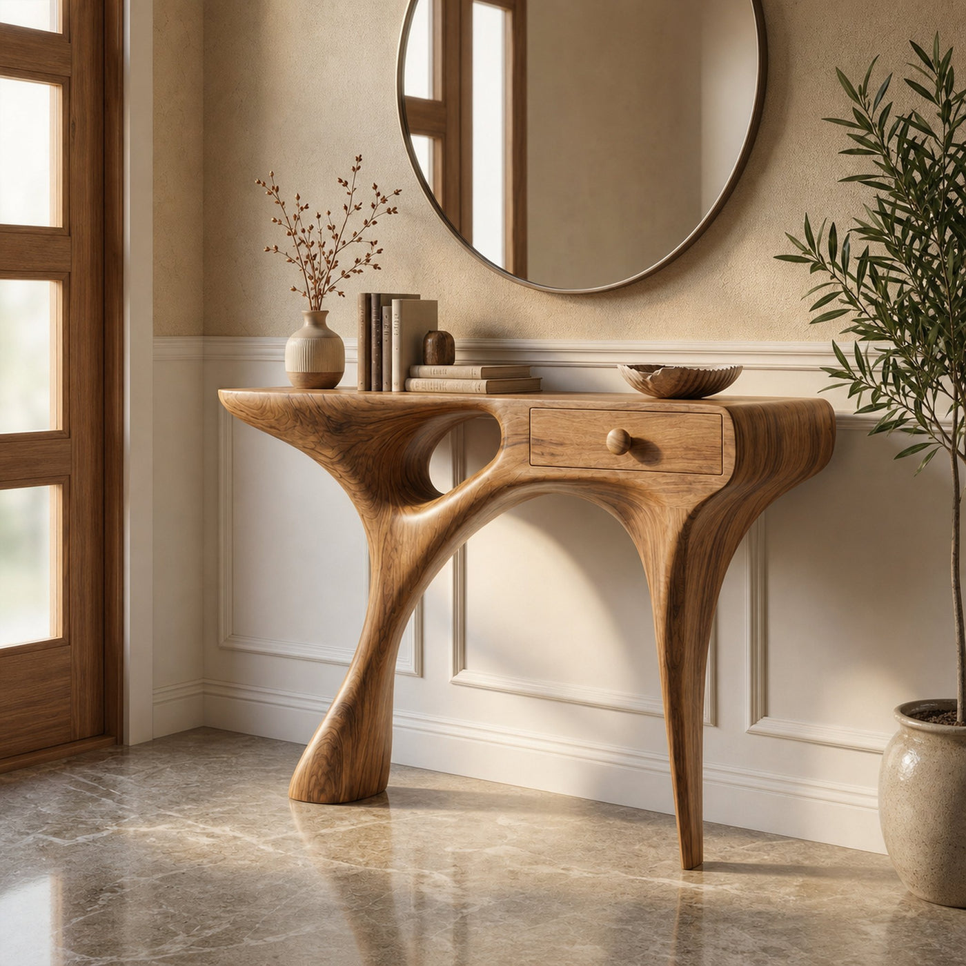 Mid Century Sculptural Console Table For Entryway And Living Room Space - product view 6