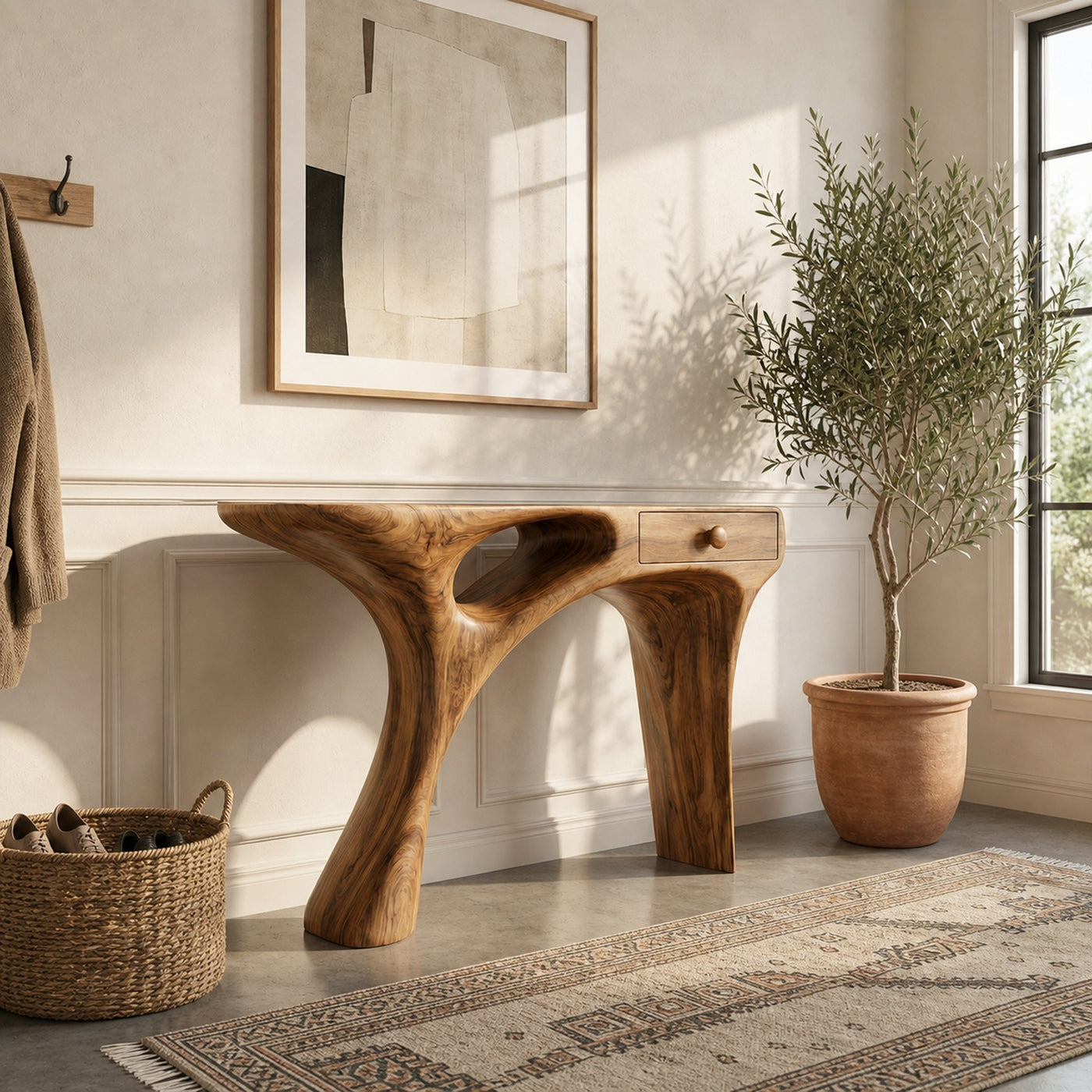 Mid Century Sculptural Console Table For Entryway And Living Room Space - product view 7