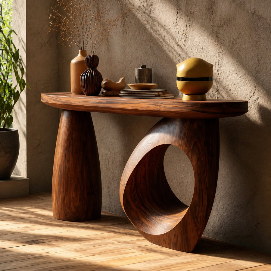 Mid Century Sculptural Live Edge Console Table For Luxury Entryway
