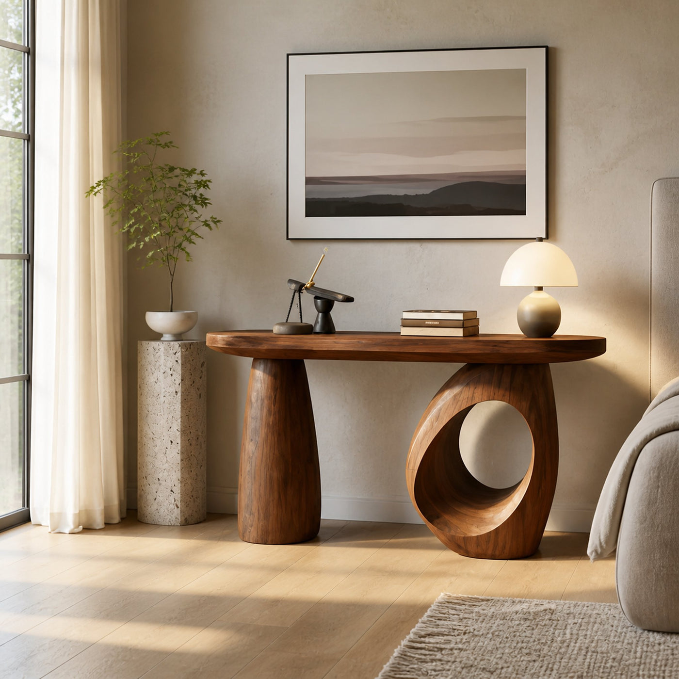 Mid Century Sculptural Live Edge Console Table For Luxury Entryway - product view 2