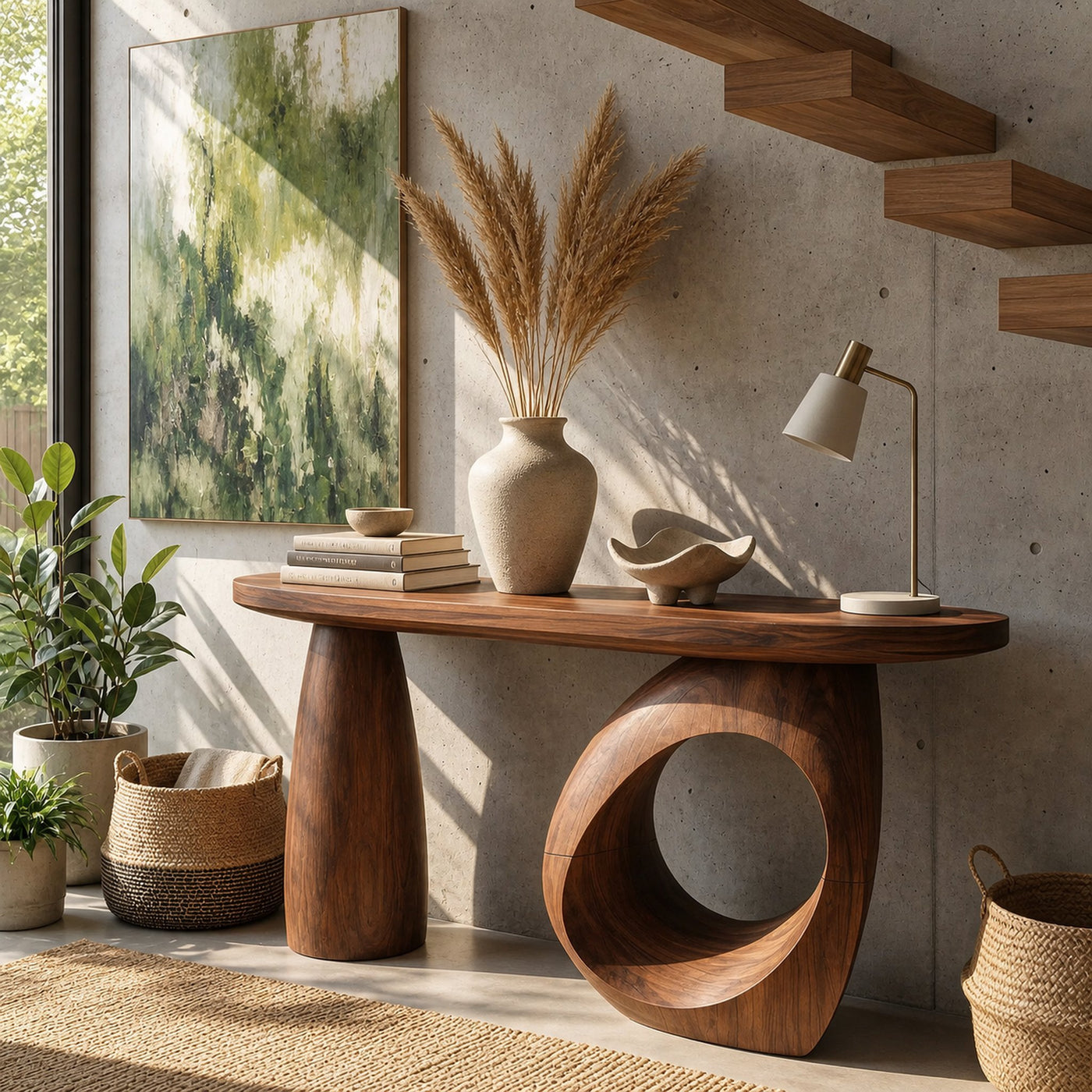 Mid Century Sculptural Live Edge Console Table For Luxury Entryway - product view 3